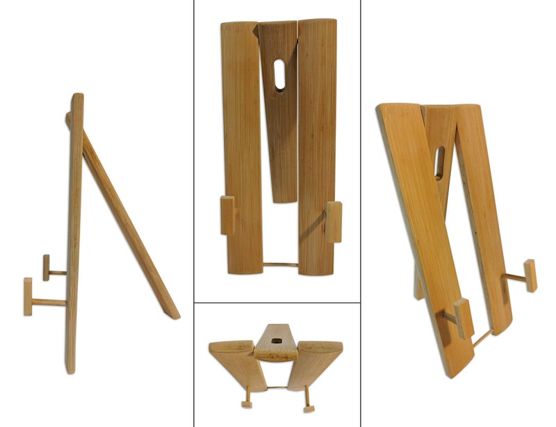 C&K Solutions Bamboo Tripod Folding Fan Stand Wall Mount; Sturdy Display Base; Large Japanese Hand Held Fan Holder - Image 3